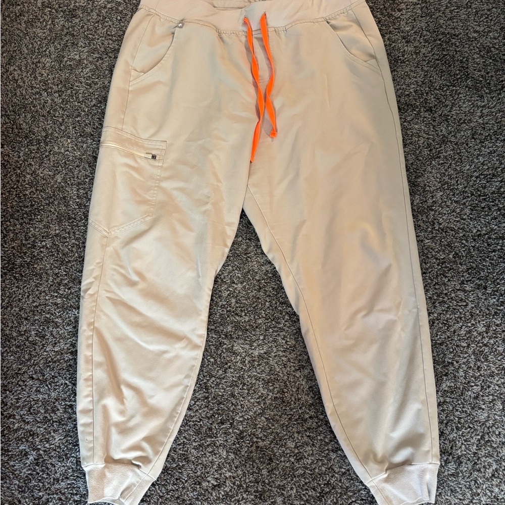 Figs Beige Joggers with Orange Drawstring